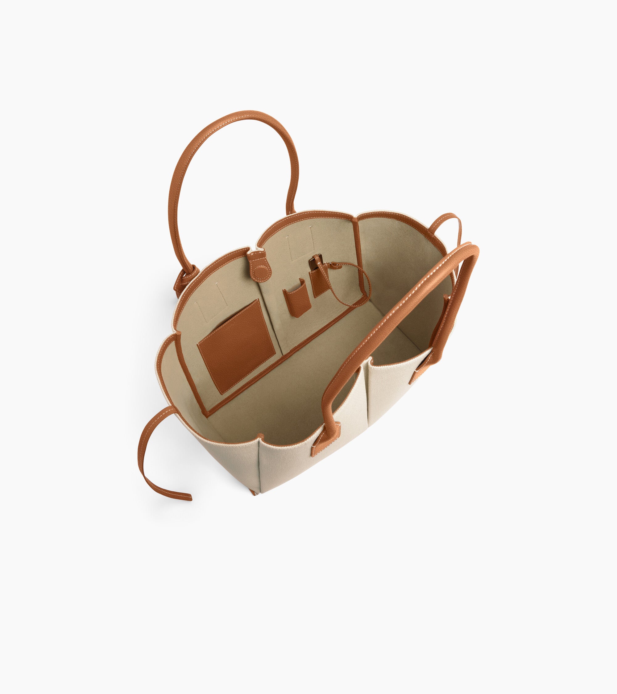 Bolso tote grande Elena de lona de algodón y cuero granulado