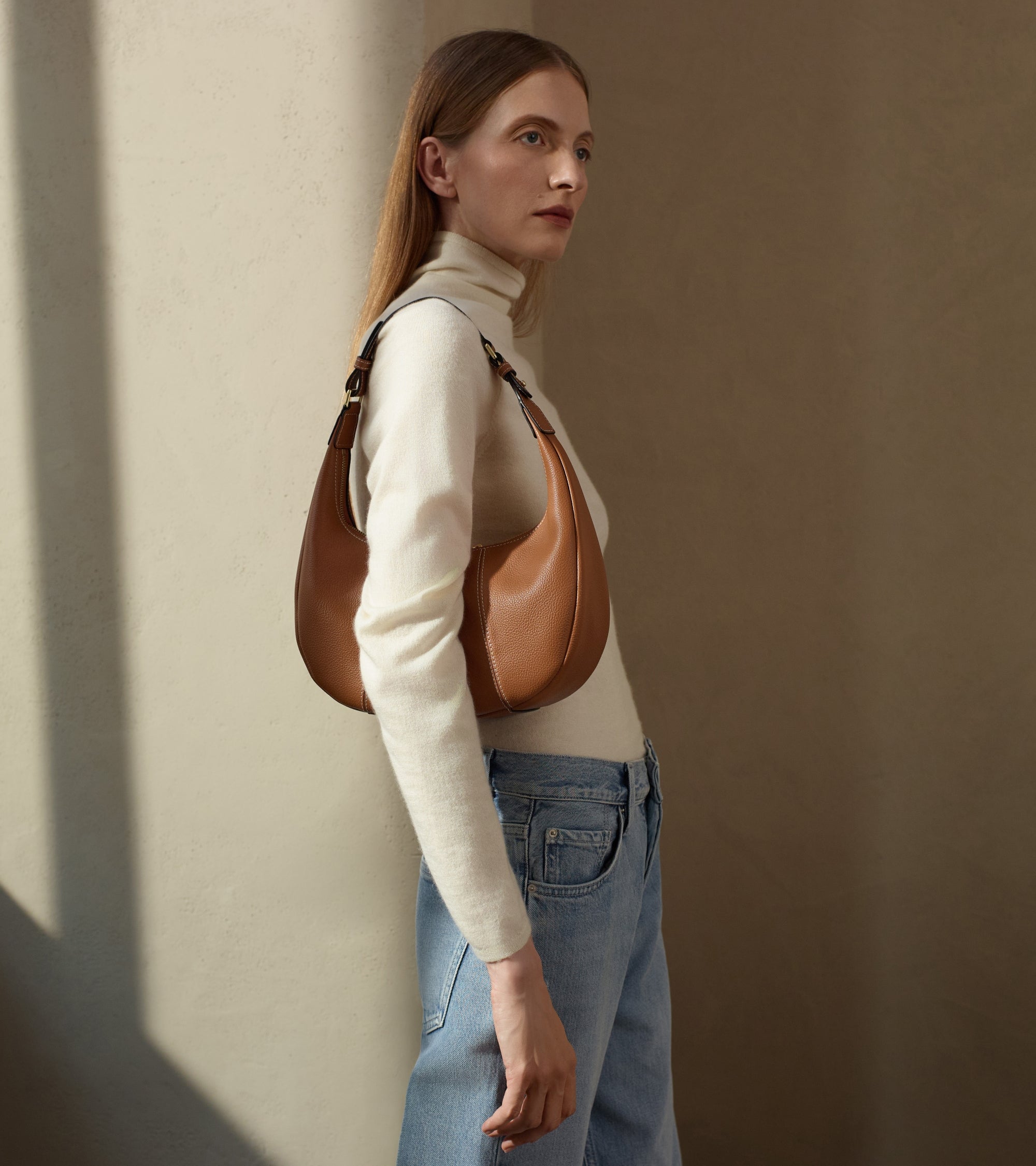 Small Hobo Bag in grained leather
