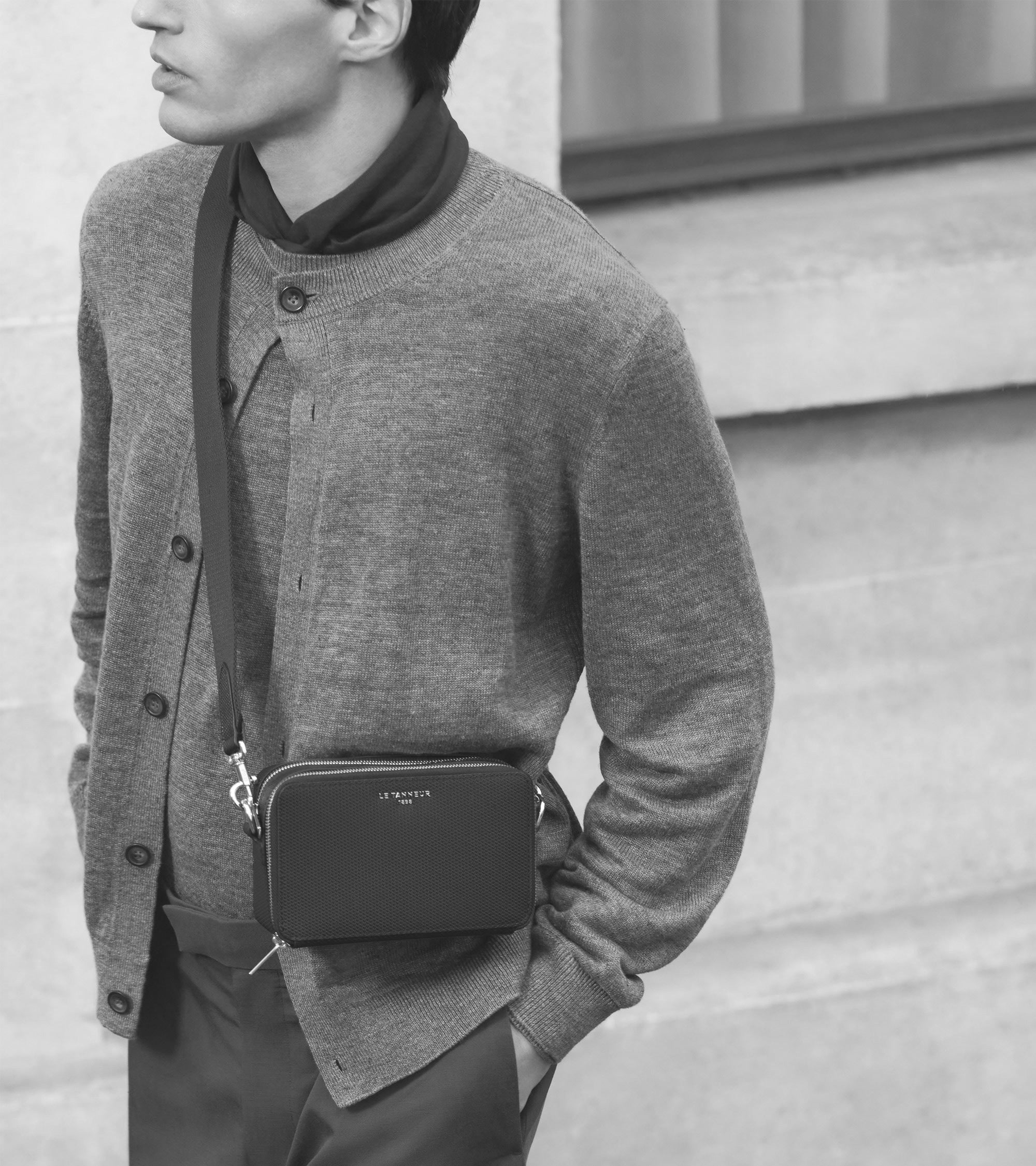 Emile small 2-compartment shoulder bag in signature T leather