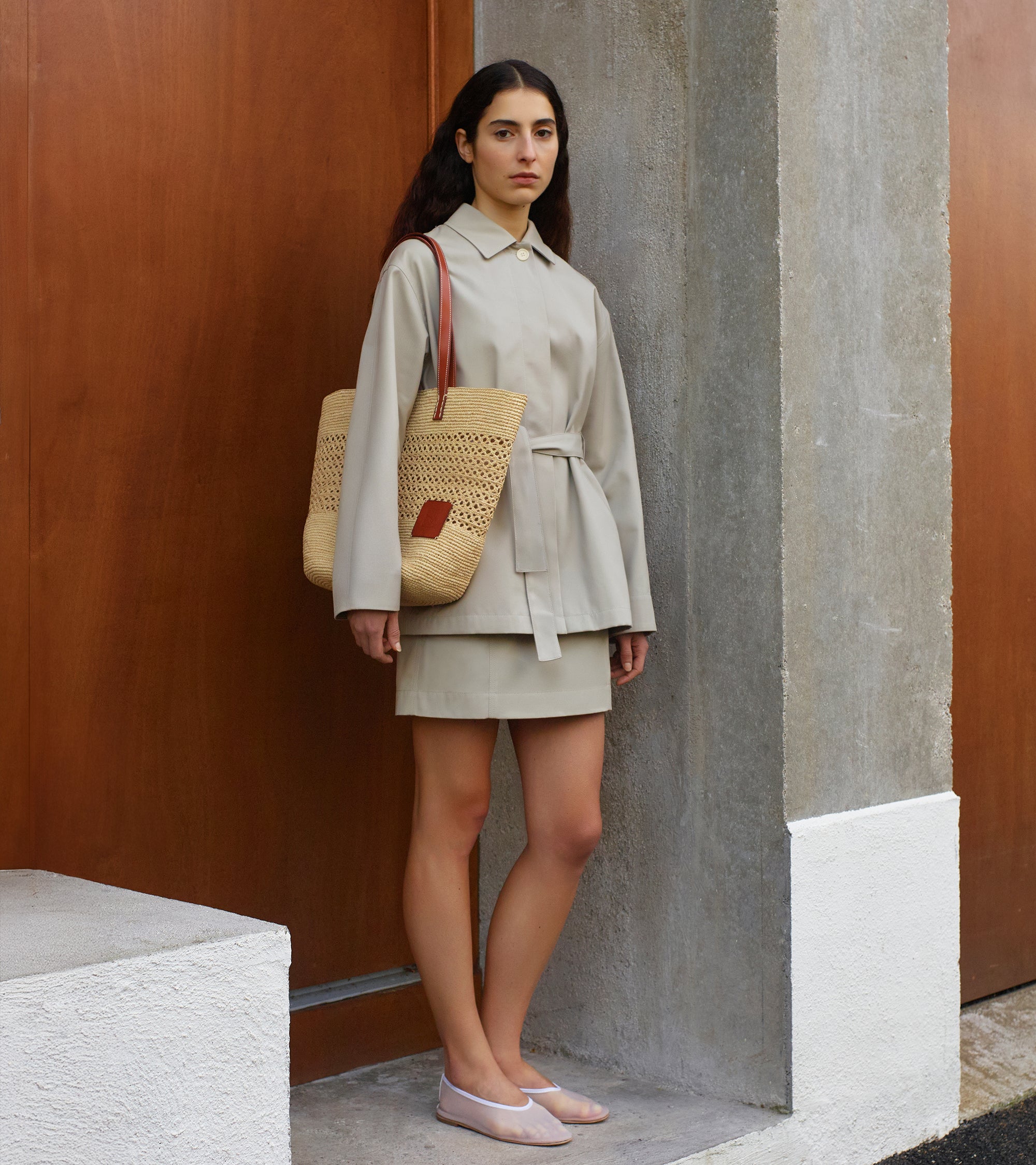 Grand sac cabas le Nattier en cuir lisse semi-végétal et raphia