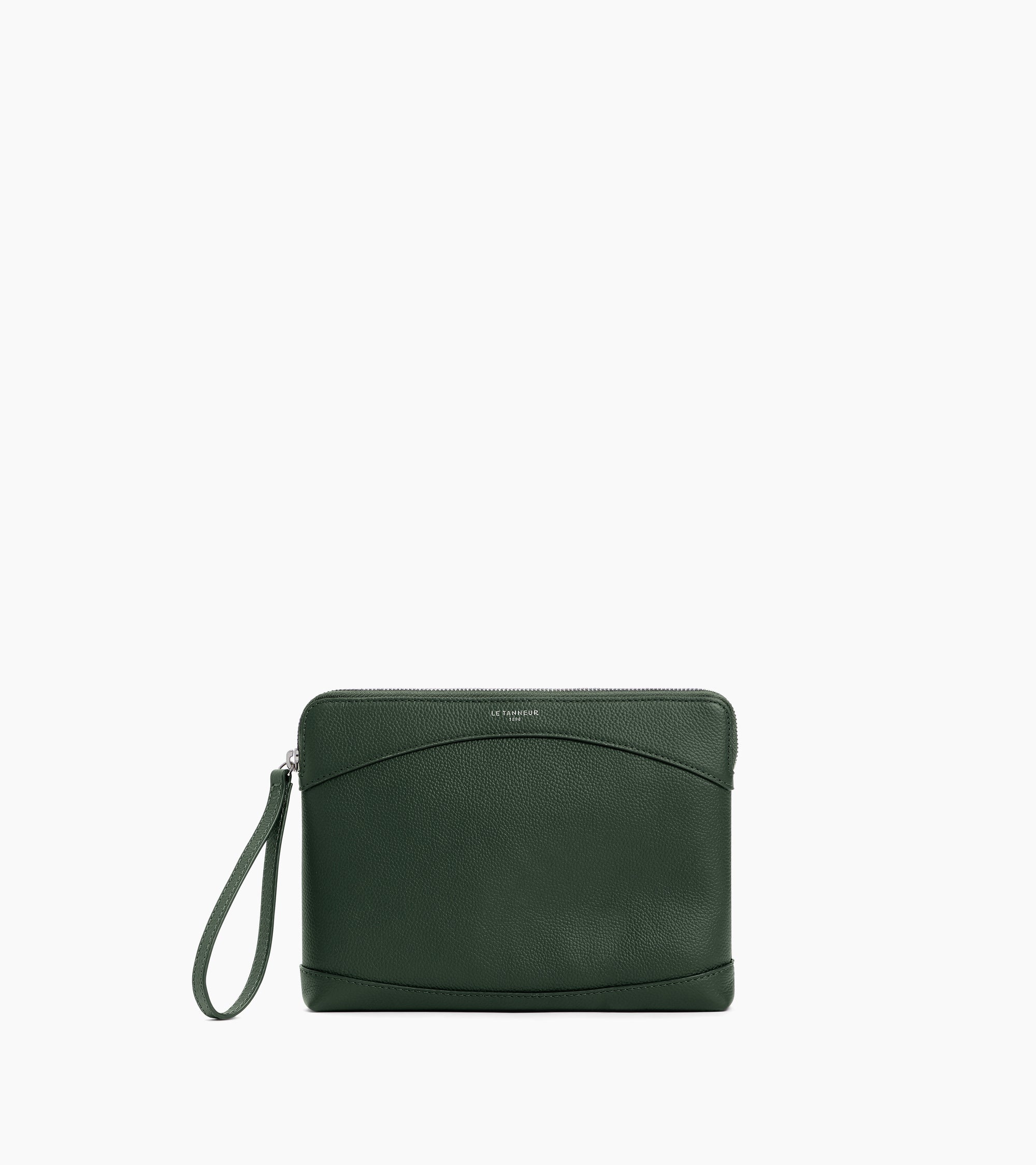 Zipped pouch in grained leather