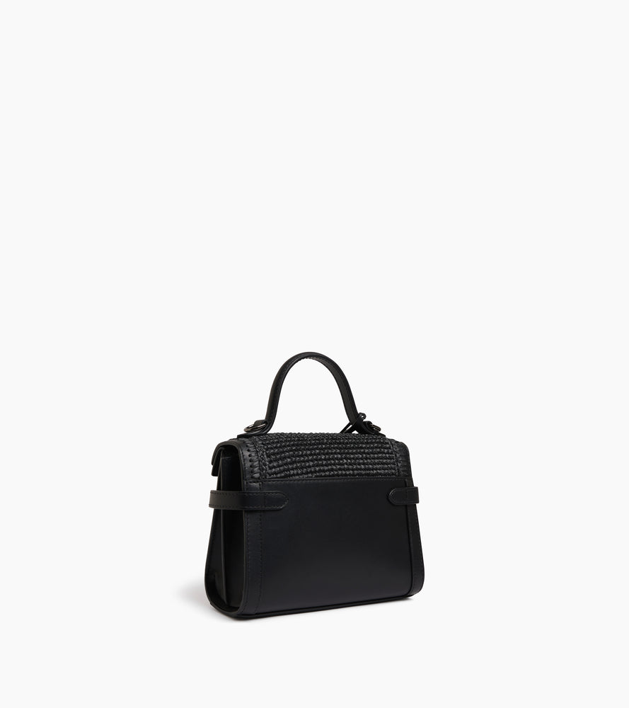 Bolso de mano pequeño Emilie con doble solapa y efecto de rafia y cuero liso