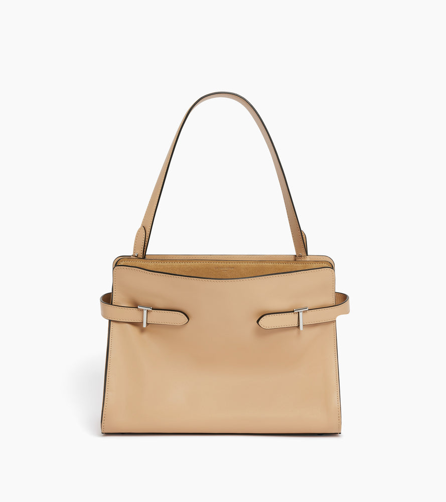 Bolsa de hombro grande modelo Emie en cuero liso y nobuk