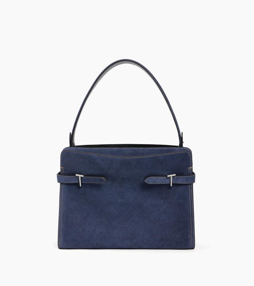 Schultertasche großes Modell Emie aus Wildleder mit Denim-Effekt
