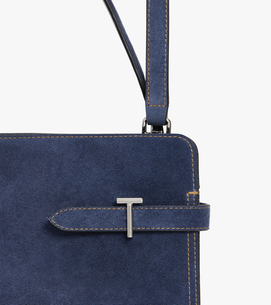 Schultertasche großes Modell Emie aus Wildleder mit Denim-Effekt