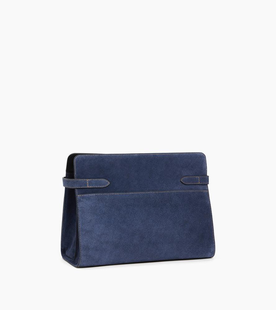 Schultertasche großes Modell Emie aus Wildleder mit Denim-Effekt