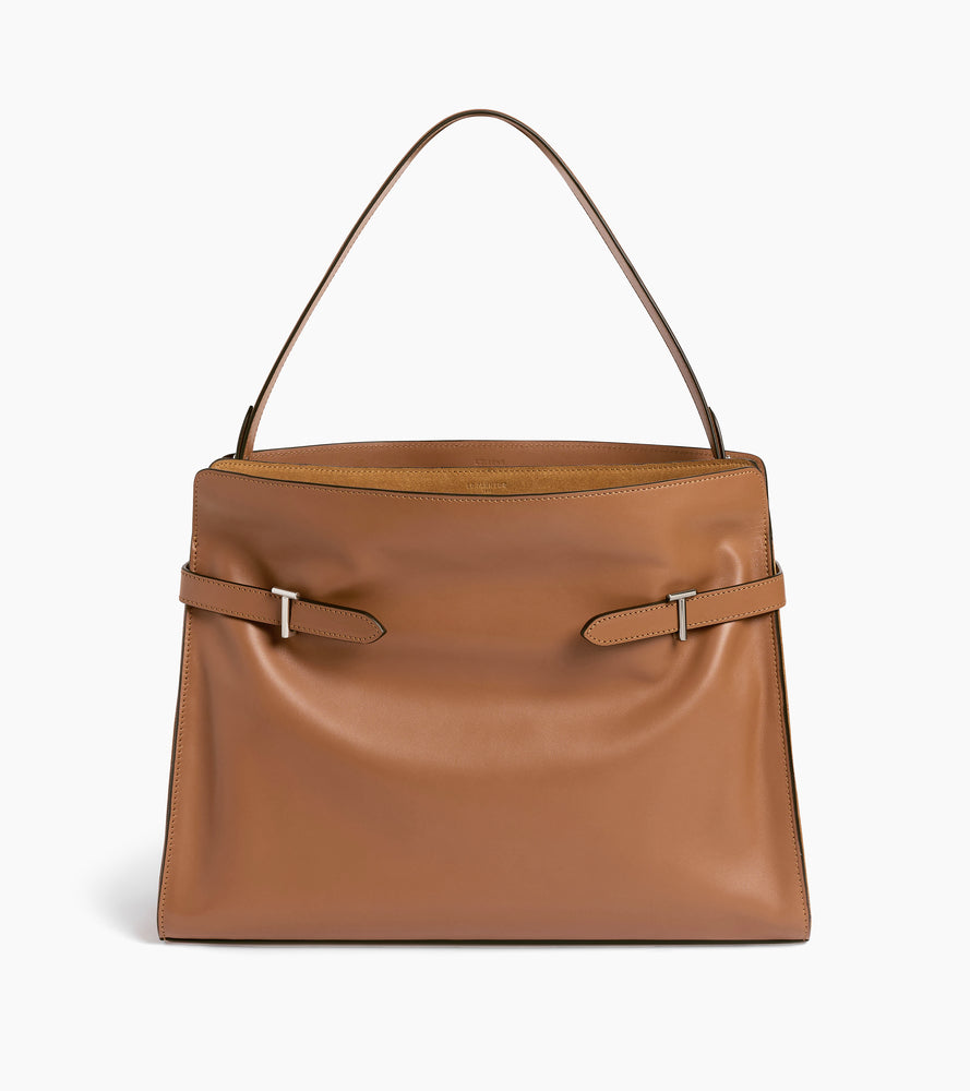 Schultertasche Maxi-Modell Emie aus glattem Leder und Nubukleder