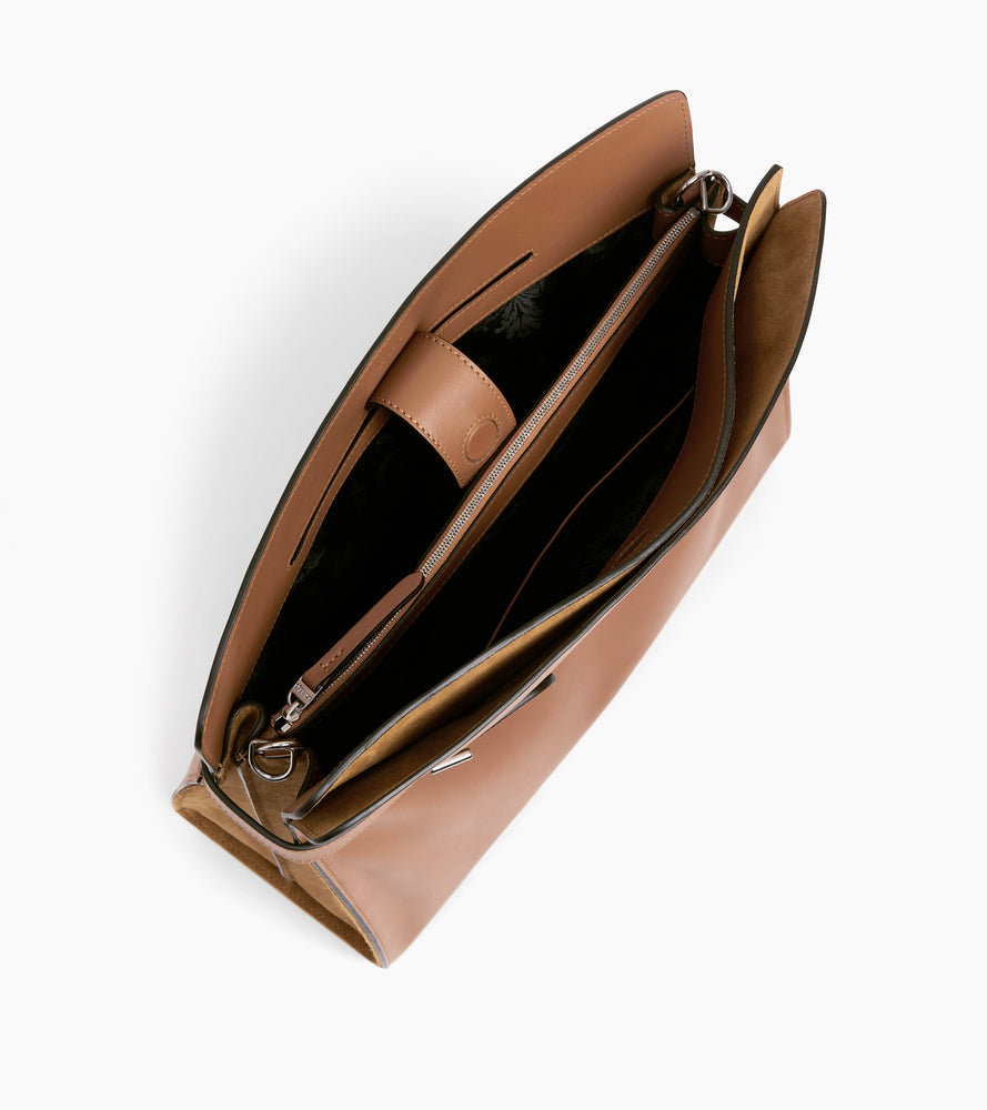 Schultertasche Maxi-Modell Emie aus glattem Leder und Nubukleder