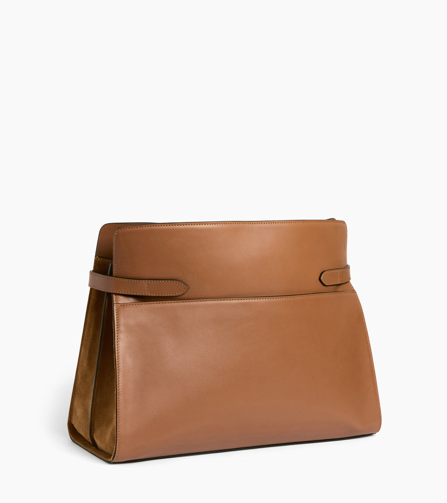 Schultertasche Maxi-Modell Emie aus glattem Leder und Nubukleder