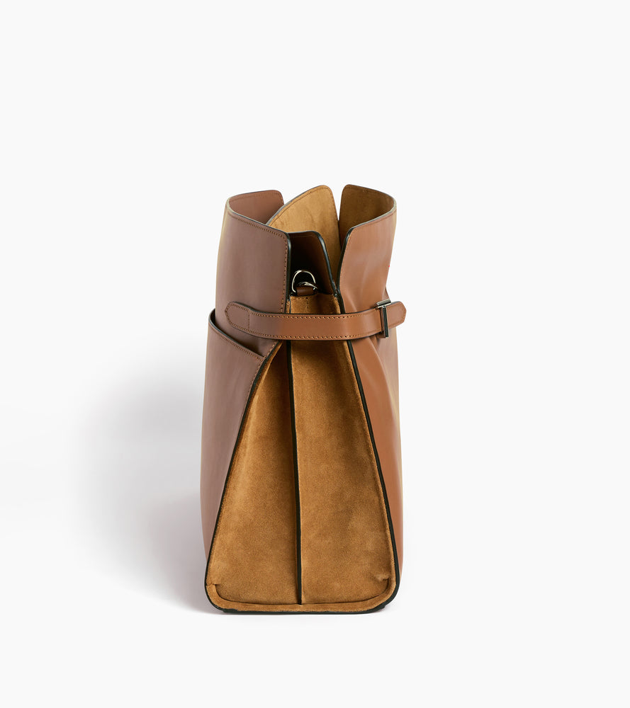Schultertasche Maxi-Modell Emie aus glattem Leder und Nubukleder
