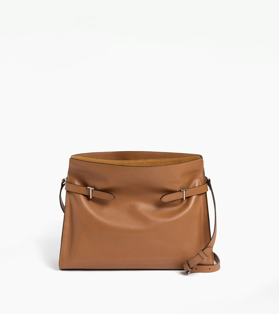 Schultertasche Maxi-Modell Emie aus glattem Leder und Nubukleder