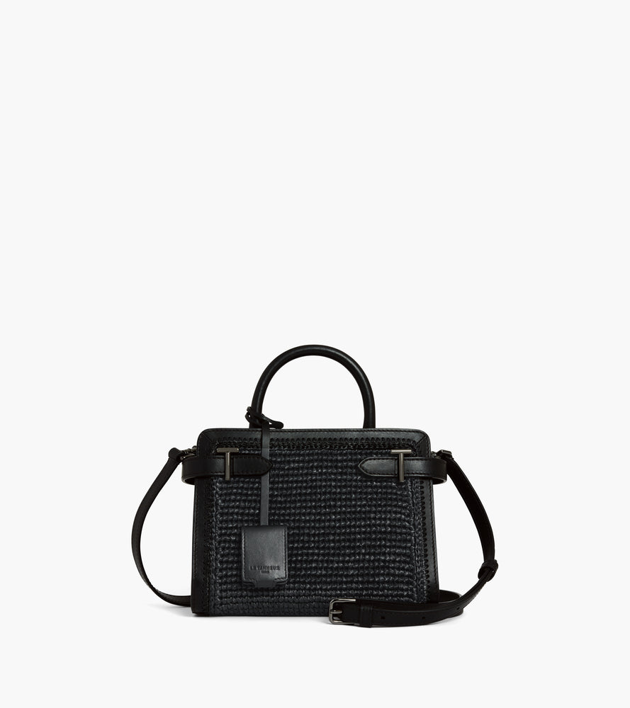Small Emilie handbag in raffia effect and smooth leather