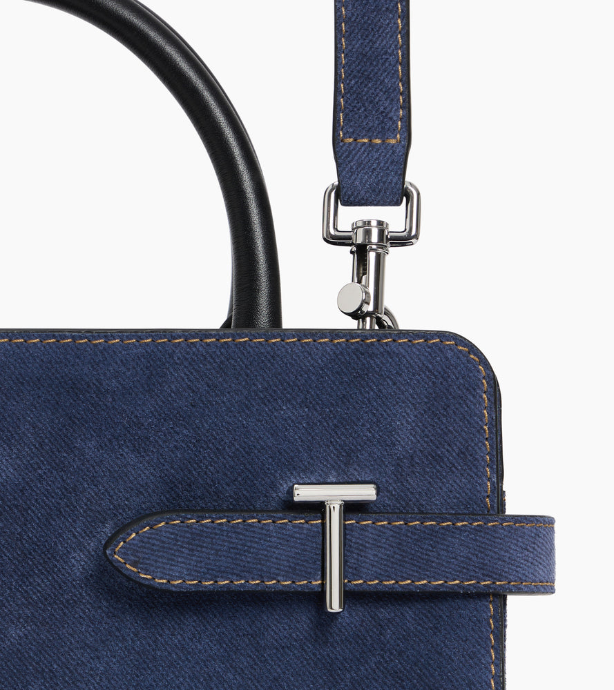 Mittelgroße Handtasche Emie aus Wildleder in Denim-Optik