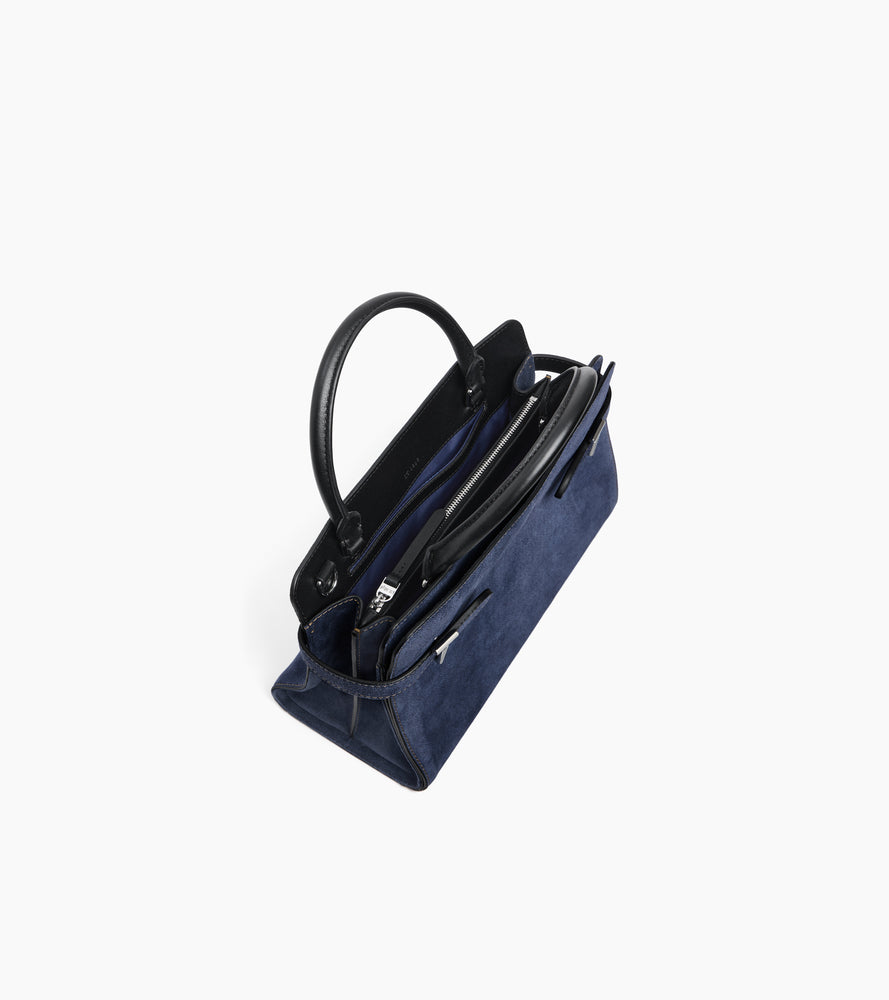 Mittelgroße Handtasche Emie aus Wildleder in Denim-Optik