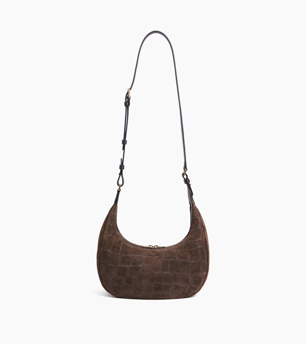 Petit sac hobo Juliette en cuir refente de velours embossé crocodile
