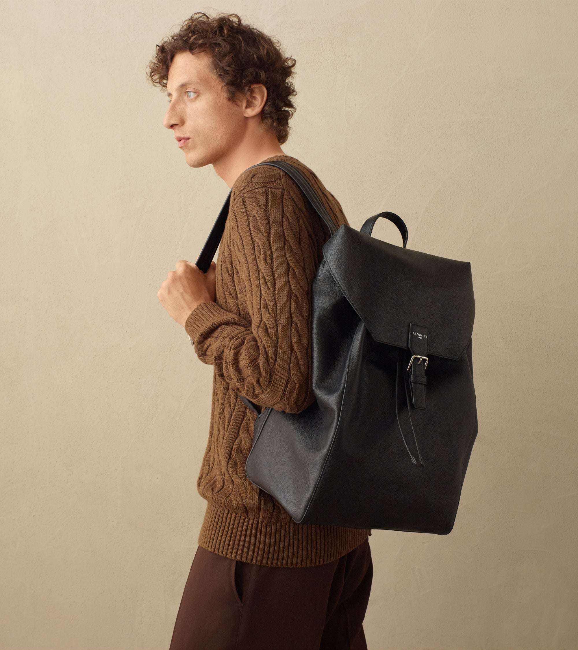 Rucksack mit Klappe Emile aus genarbtem Leder