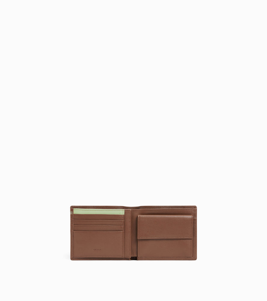 cartera con solapa de 2 secciones de piel lisa