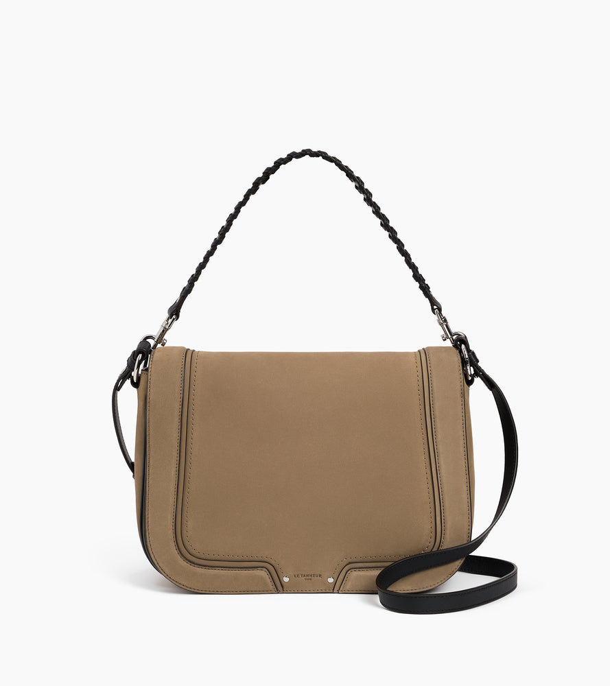 Bolso bandolera grande Ella de cuero liso y nobuk