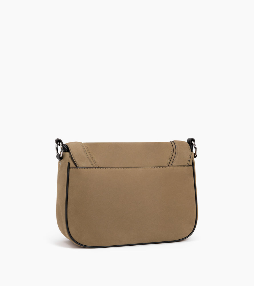 Bolso bandolera grande Ella de cuero liso y nobuk