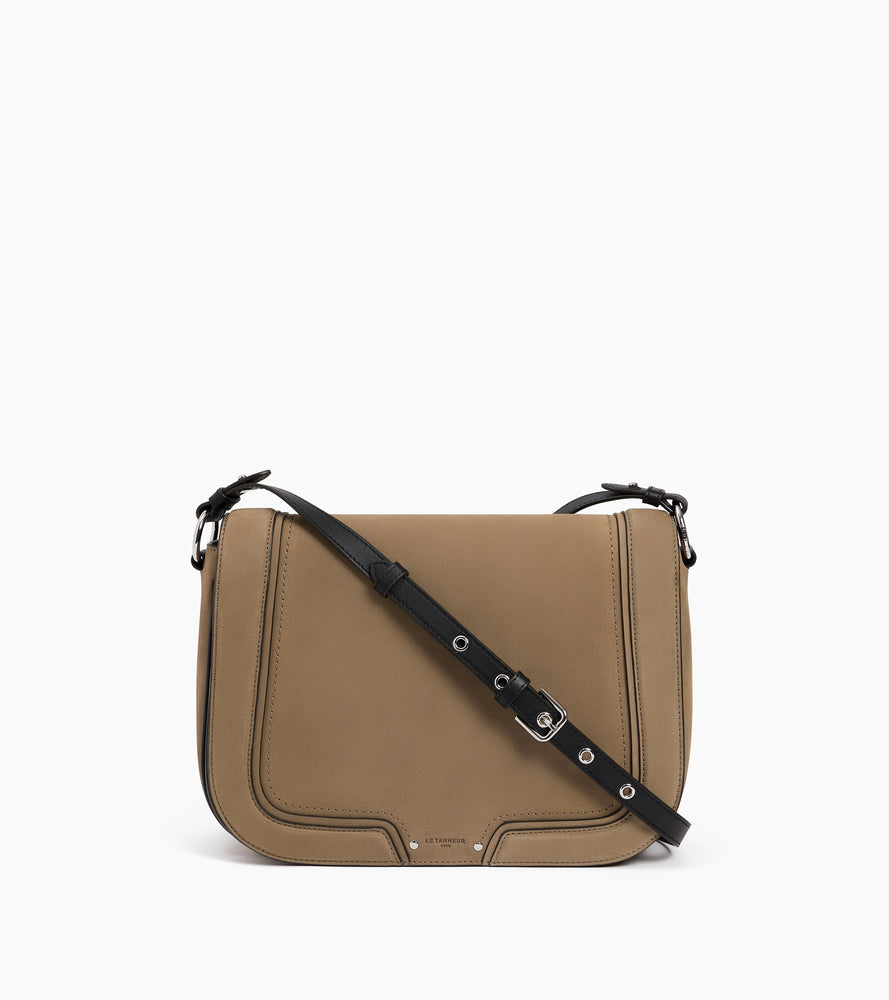 Bolso bandolera grande Ella de cuero liso y nobuk