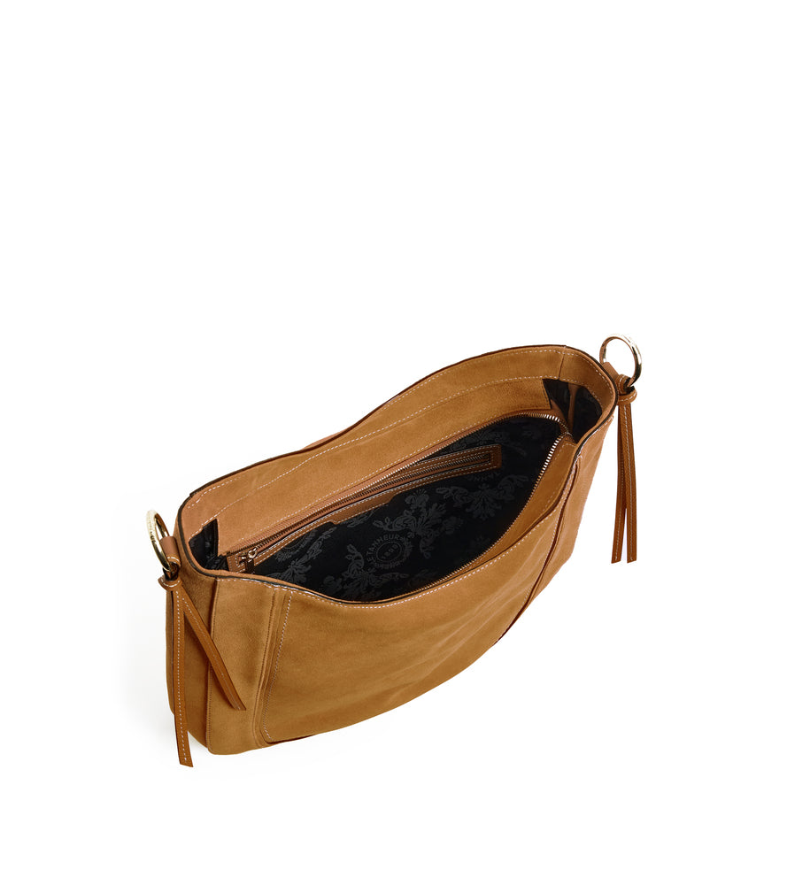 Mittelgroße Hobo-Tasche Ella aus genarbtem Leder und Nubuk
