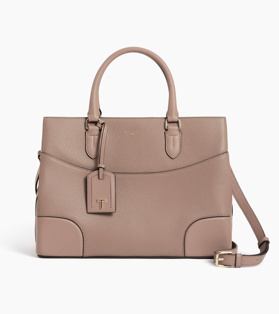 Große Romy Handtasche aus genarbtem und glattem Leder