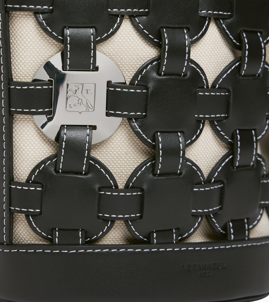 Bolso pequeño tipo cubo Le Potier en lona de algodón y cuero liso