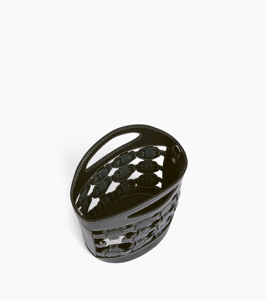 Bolso pequeño tipo cubo Le Potier en lona de algodón y cuero liso