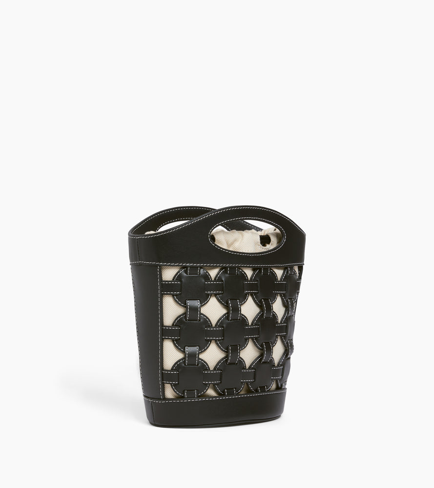 Bolso pequeño tipo cubo Le Potier en lona de algodón y cuero liso