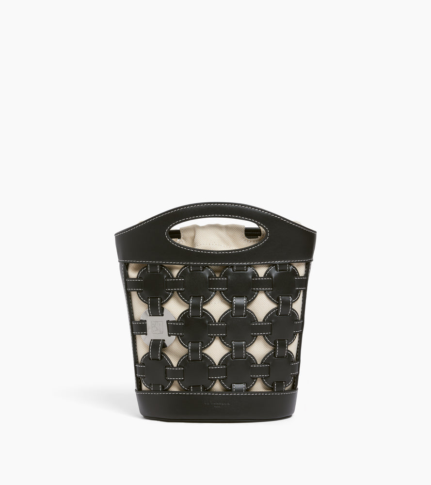 Bolso pequeño tipo cubo Le Potier en lona de algodón y cuero liso