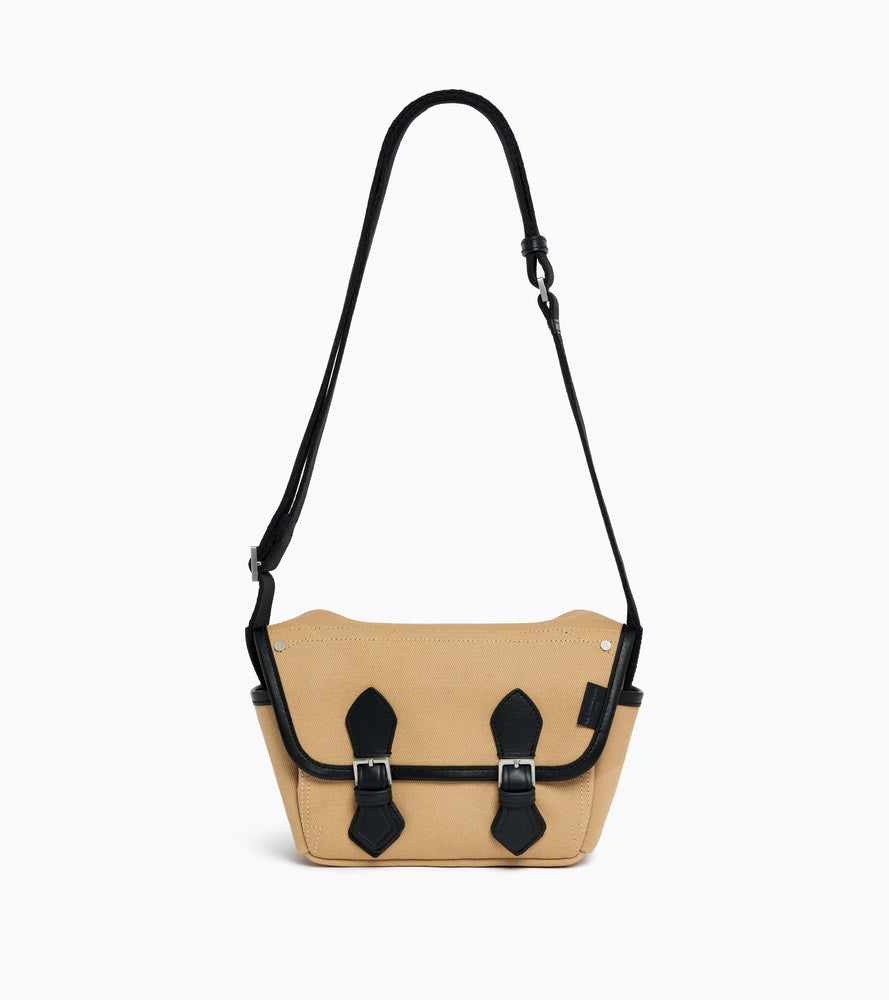 Bolso bandolera pequeño Solveig de lona de algodón y cuero liso