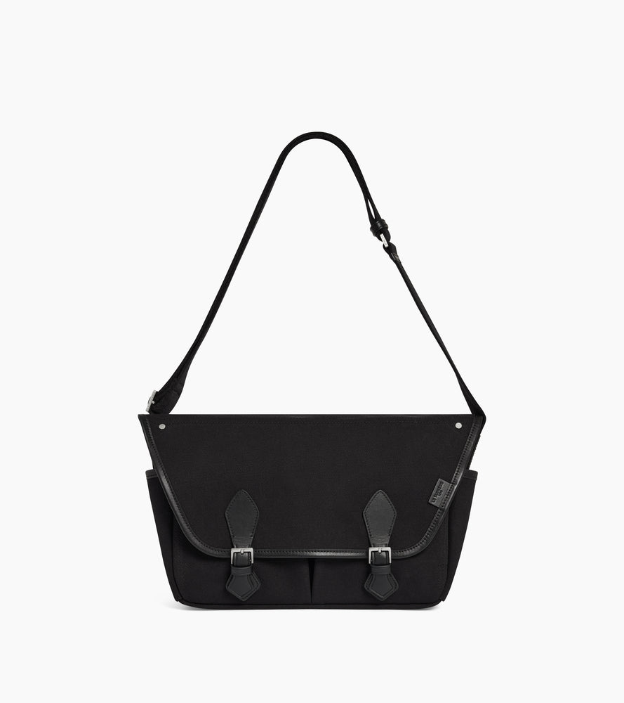 Bolso bandolera mediano Solveig de lona de algodón y cuero liso