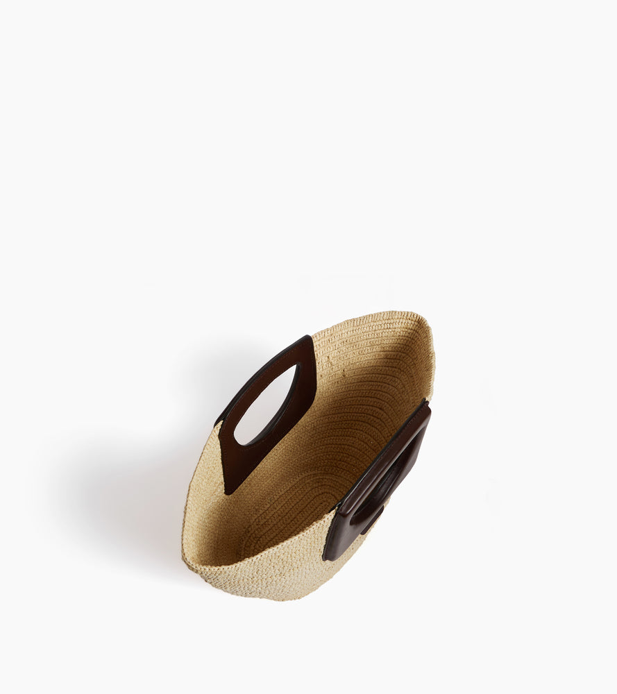 Bolso de mano pequeño en rafia natural y cuero liso vegetal
