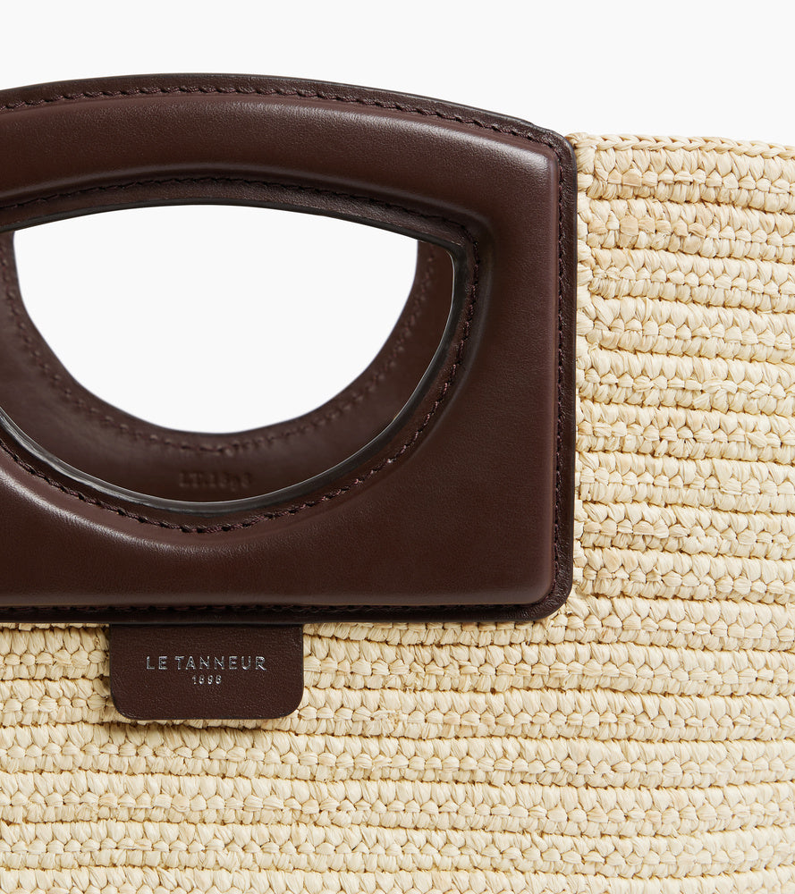 Bolso tote grande en rafia natural y cuero liso vegetal